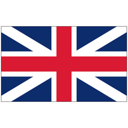 Flag displaying the classic British Union Jack design with overlapping red and white crosses on a dark blue field.