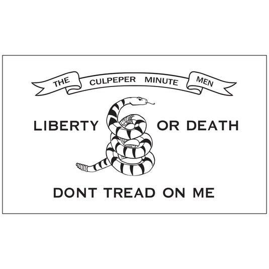 White Culpeper Minutemen historical flag with coiled rattlesnake, 