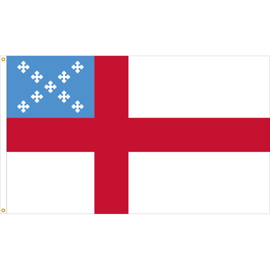 Episcopal Church flag with red cross on white field and blue canton featuring white crosslets.