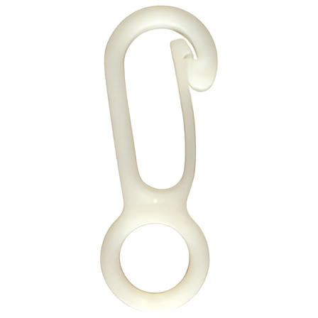 Load image into Gallery viewer, White nylon flag snap with single hook and circular loop, used for attaching flags to halyard.
