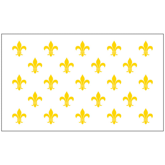 White historical flag patterned with twenty-three evenly spaced gold fleur-de-lis symbols.