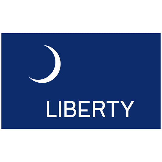 Flat image of the Fort Moultrie historical flag featuring a white crescent and the word 