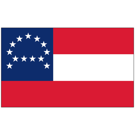 Nylon General Lee's Headquarters flag with three red and white stripes and 13 white stars in a circular pattern on a blue canton.