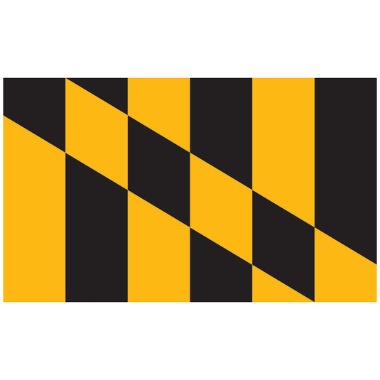 Nylon Lord Baltimore U.S. historical flag featuring a bold gold and black checkered design with alternating diagonal stripes, representing the heraldic banner of the Calvert family from colonial Maryland.