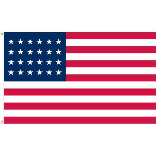 Nylon Old Glory U.S. historical flag with twenty-four white stars arranged on a blue canton and thirteen alternating red and white stripes, commemorating the nation’s growth following Missouri’s inclusion in the Union.