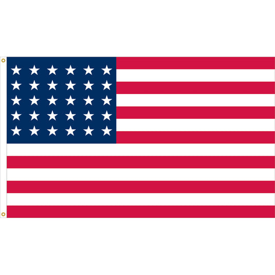 Nylon Old Glory U.S. historical flag with thirty white stars arranged on a blue canton and thirteen red and white stripes, representing the United States after Wisconsin’s admission to the Union in 1848.