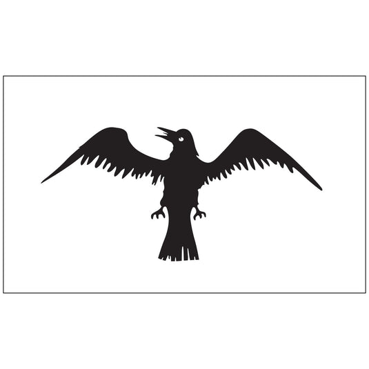 Nylon Raven historical flag featuring a bold black raven with wings spread wide on a white background, symbolizing Norse influence and strength in early American history.
