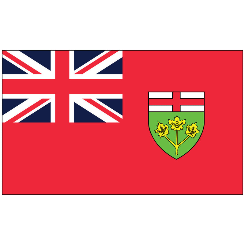 Load image into Gallery viewer, Flag of Ontario, Canada, a red ensign featuring the Union Jack canton and the provincial coat of arms.
