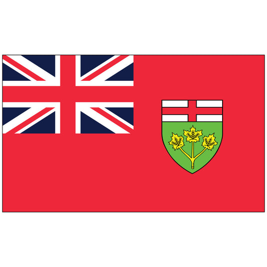 Flag of Ontario, Canada, a red ensign featuring the Union Jack canton and the provincial coat of arms.
