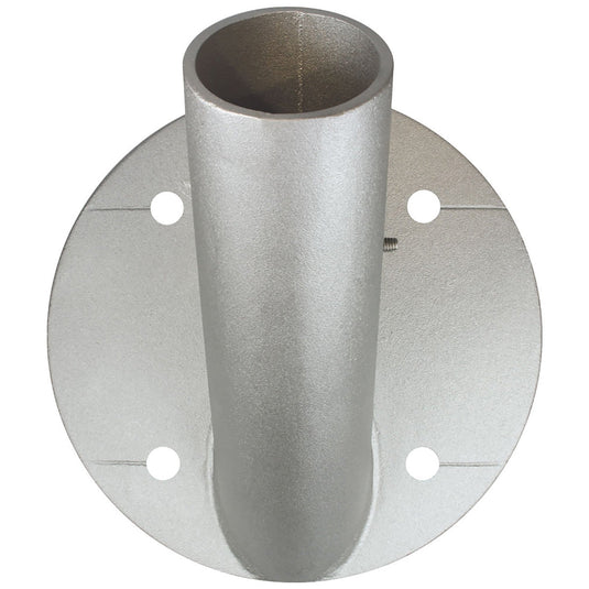 Silver Outrigger Wall Mount Flagpole Bracket (EcoST-B), featuring a circular base with a fixed angled pole holder.