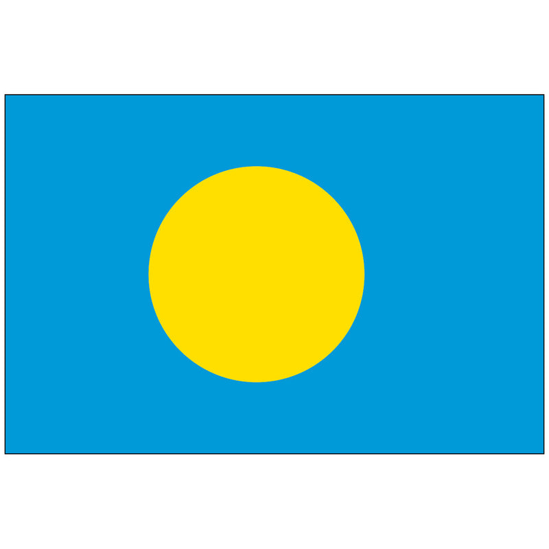 Load image into Gallery viewer, Palau national flag featuring a large yellow circle centered slightly toward the hoist on a light blue background.
