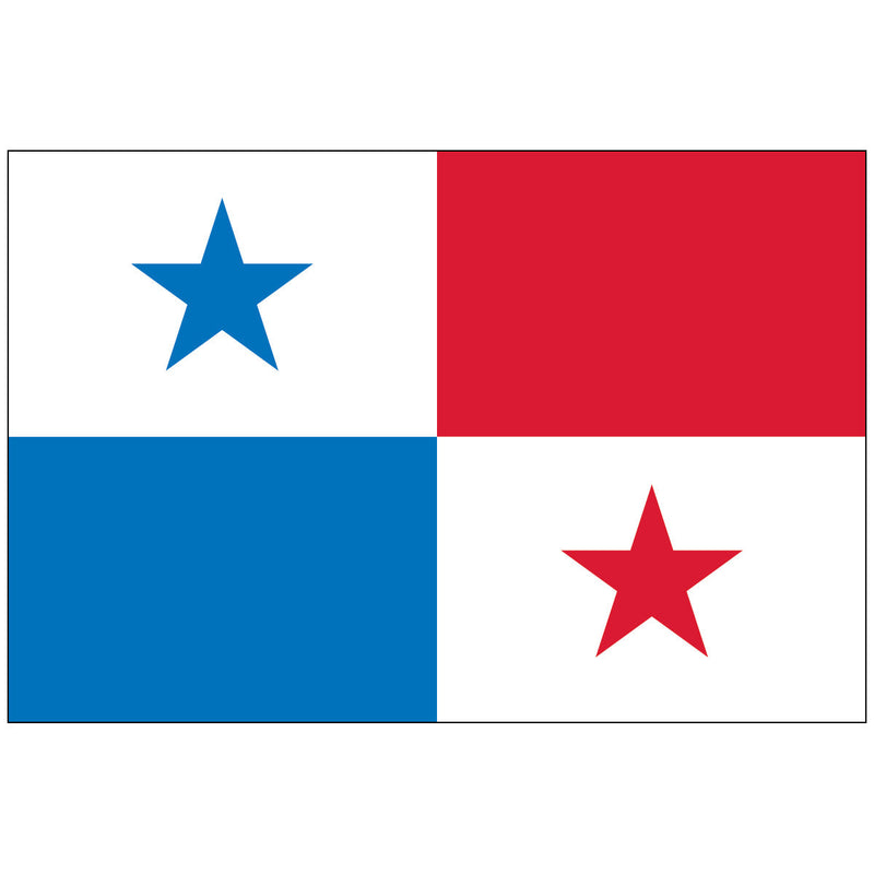 Load image into Gallery viewer, Official Panama flag with four quarters; the upper left is white with a large blue star, the upper right is solid red, the lower left is solid blue, and the lower right is white with a large red star.
