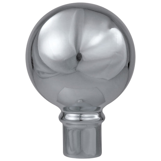 Chrome parade ball ornament for indoor flag pole featuring polished silver finish with reflective spherical top and ribbed adapter base
