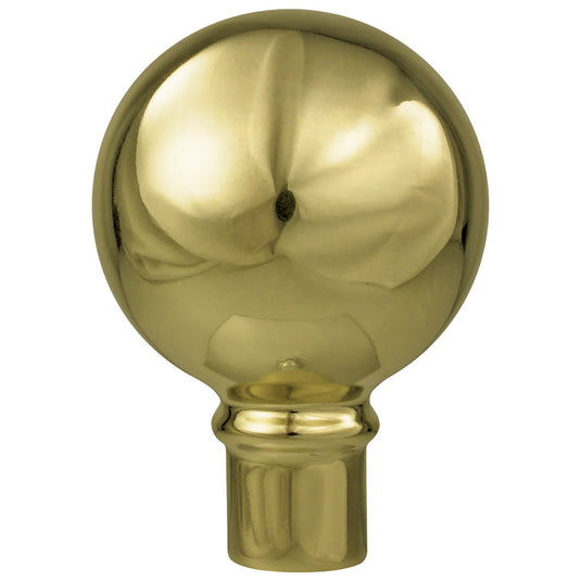 Gold parade ball ornament for indoor flag pole featuring lustrous brass finish with reflective spherical top and ribbed adapter baseRetry