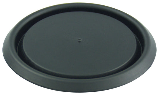 Plastic bottom plug for Regent and Viscount floor stands in black featuring circular design with raised lip edge and center mounting hole for secure installation