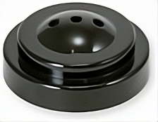 Load image into Gallery viewer, Plastic stick flag holder in black featuring tiered circular base with three mounting holes arranged in triangle pattern for displaying multiple flags
