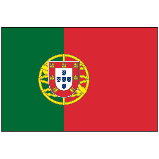 The flag of Portugal, featuring two vertical bands of green and red with the national coat of arms at the boundary of the colors.