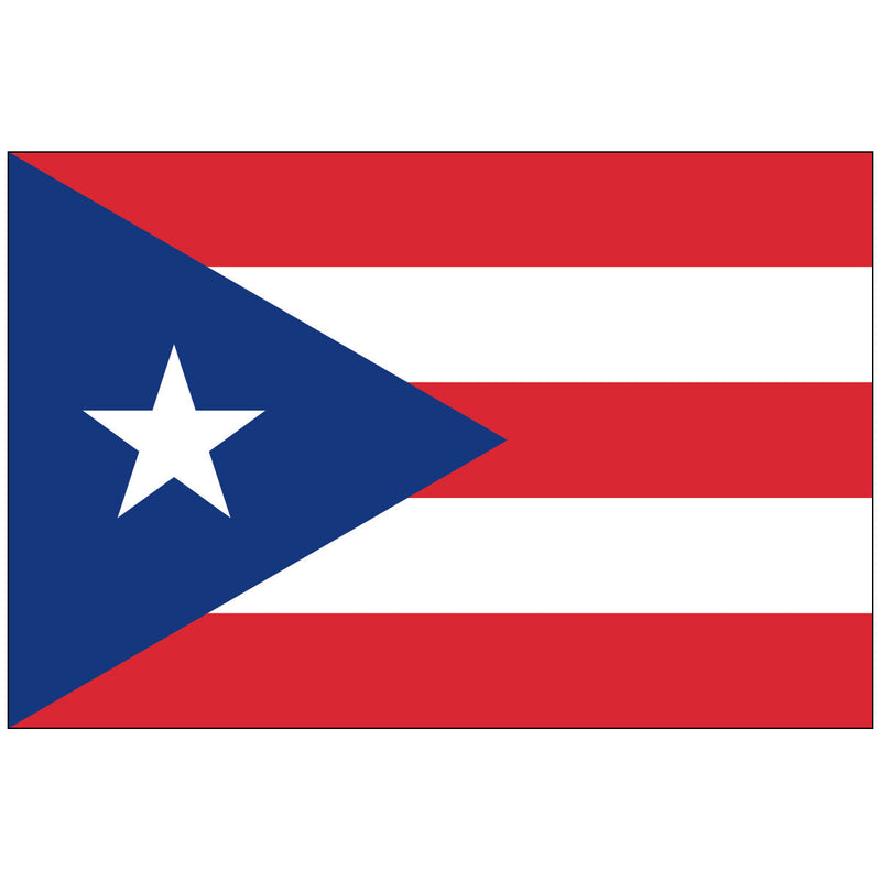 Load image into Gallery viewer, The image shows the flag of Puerto Rico, featuring red and white horizontal stripes, a blue triangle on the left, and a white star centered within the triangle.
