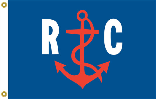 Blue flag with white letters 