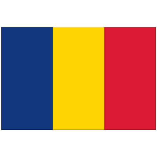 The flag of Romania, featuring three vertical stripes in blue, yellow, and red colors.