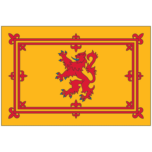 Flag of Scotland. Crimson and gold with a red lion in the center.
