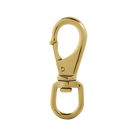 A solid brass swivel round eye flag snap in gold color.