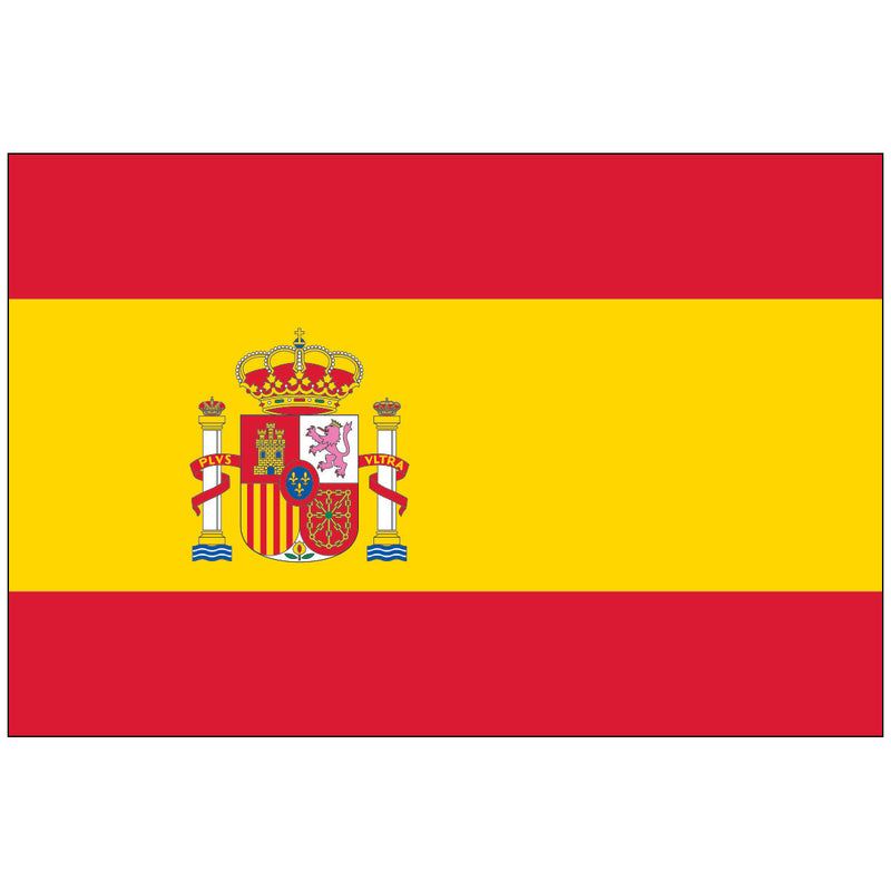 Load image into Gallery viewer, Spain World Flag featuring the red and yellow stripes with the official national coat of arms.
