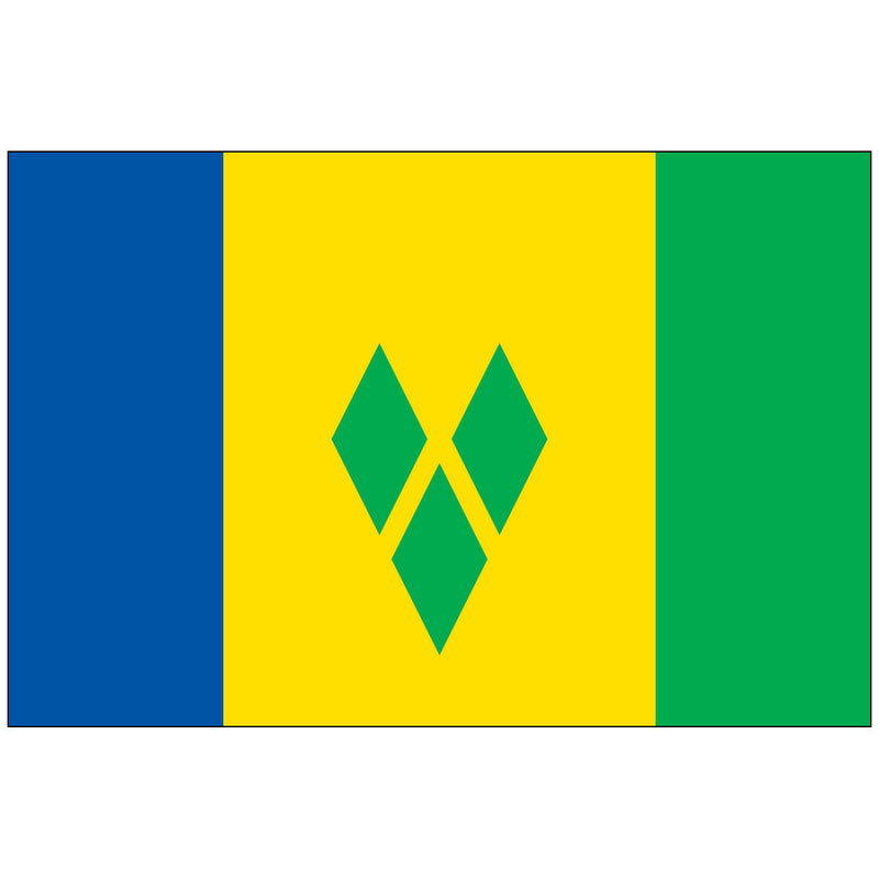 Load image into Gallery viewer, The flag of St. Vincent and The Grenadines, featuring horizontal stripes of blue, yellow, and green with a green diamond pattern in the center.
