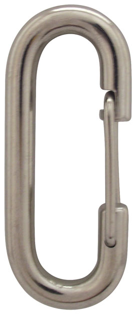 A silver stainless steel spring clip designed for flagpoles.