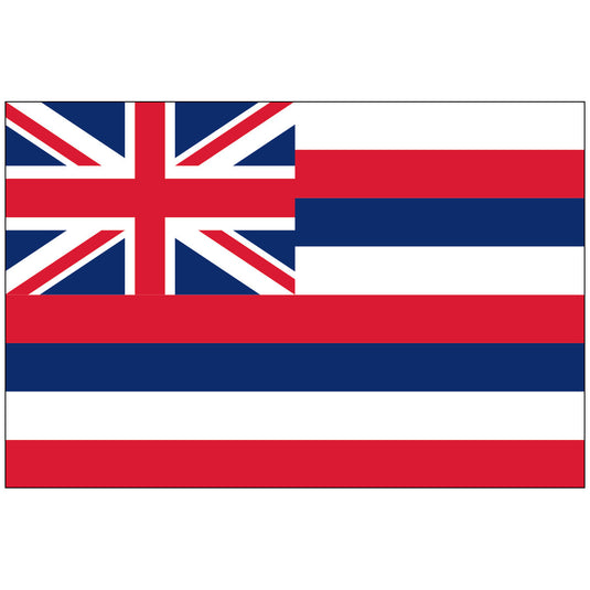 Hawaii state flag featuring eight red, white, and blue horizontal stripes with the British Union Jack in the upper left corner.