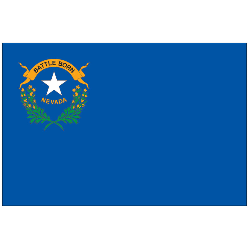 Load image into Gallery viewer, Nevada state flag with a blue field featuring a white star, sagebrush, and a gold banner reading “Battle Born” in the upper left corner.
