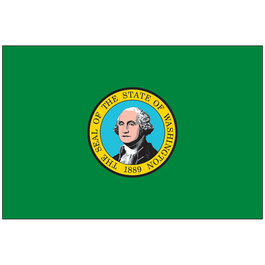Washington state flag featuring the state seal with George Washington’s portrait centered on a green field, representing honor, growth, and the Pacific Northwest’s natural beauty.