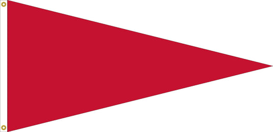 A red triangular pennant flag with grommets on the left side. The vivid red color suggests attention or warning, conveying a sense of urgency or alert.