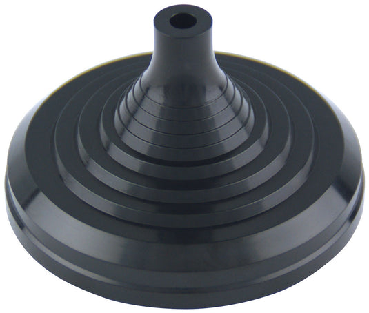 Tiered black-finished Styrene Plastic Table Base with a matte texture, suitable for small parade and desk flags.