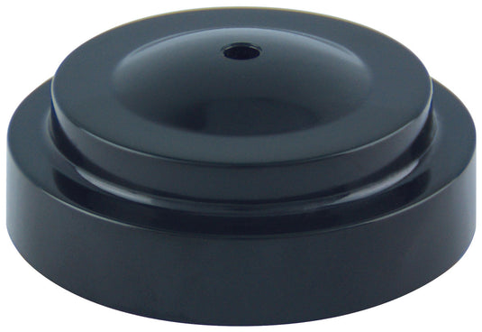 Black, low-profile Styrene Plastic Table Base with a single centered hole for a small desk or stick flag.