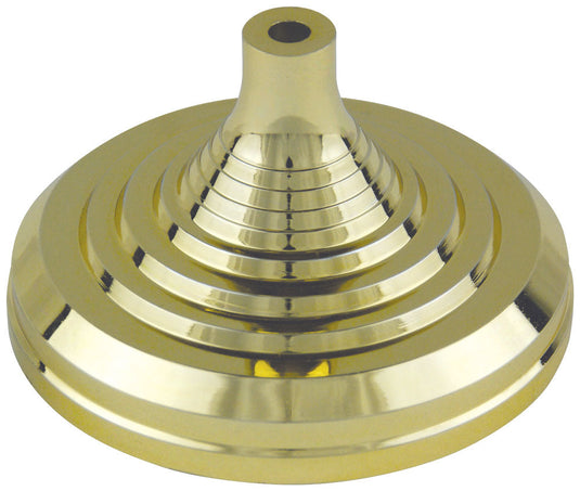Tiered gold-plated Styrene Plastic Table Base with a bright, reflective finish, designed for small stick flags.