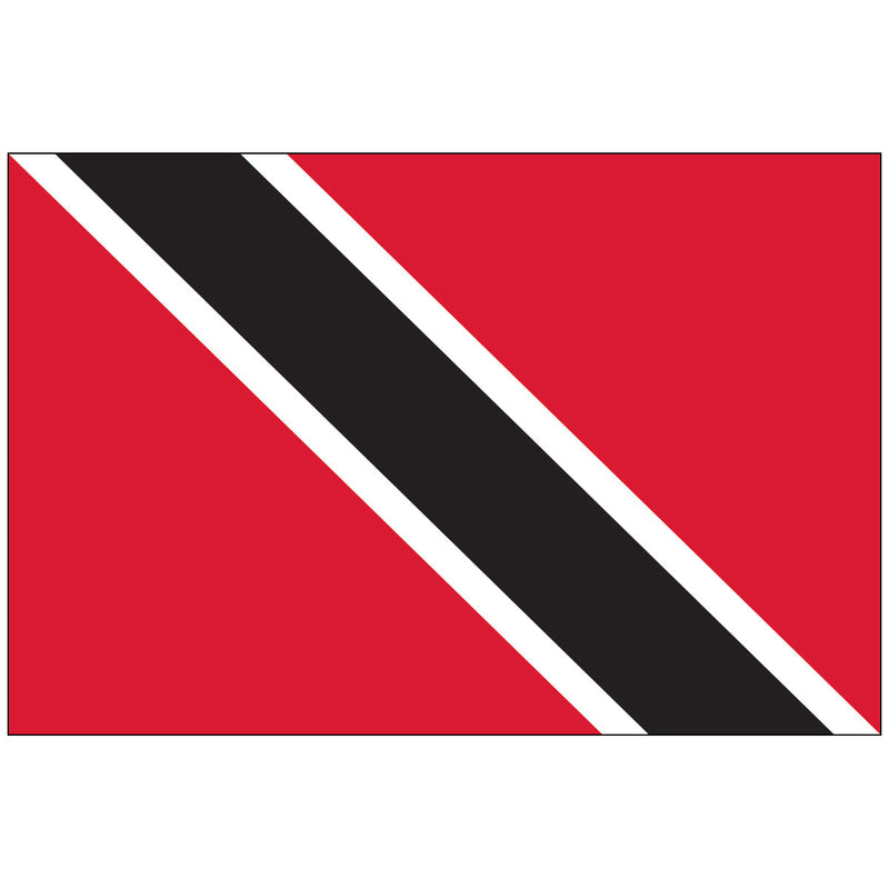 Load image into Gallery viewer, Flag of Trinidad and Tobago; red background with a black diagonal band from top left to bottom right, flanked by narrow white stripes.
