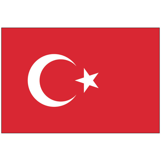 The flag of Turkey, featuring a red field with a white star and crescent on a white background.