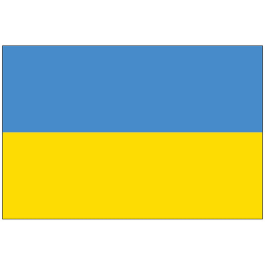 Flag of Ukraine with two horizontal bands; blue on top symbolizing the sky, and yellow below representing wheat fields, conveying harmony and freedom.