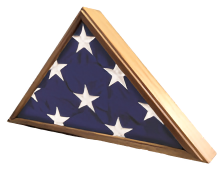 Load image into Gallery viewer, Spartacraft veteran flag case featuring a light oak wood finish, containing a tri-folded American flag in a memorial display.
