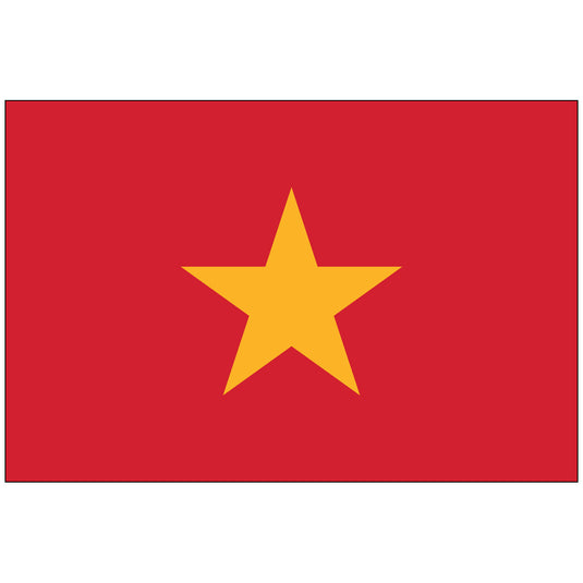 Horizontal Vietnam nylon world flag, also known as the Golden Star flag. It consists of a solid red field with a large, centered five-pointed golden-yellow star representing the country's people.