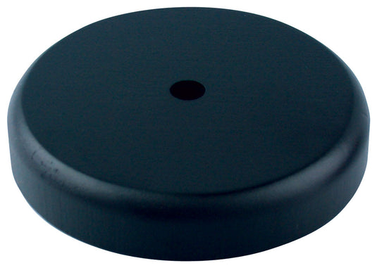 Round wood table base with a black finish for 4x6 inch mounted stick flags, featuring a single centered hole for one flag staff.