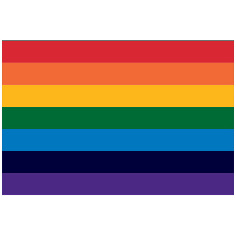 Load image into Gallery viewer, Horizontal World Co-op Nylon World Flag featuring seven equal stripes of color in the order of the rainbow: red, orange, yellow, dark green, deep blue, navy blue, and purple.
